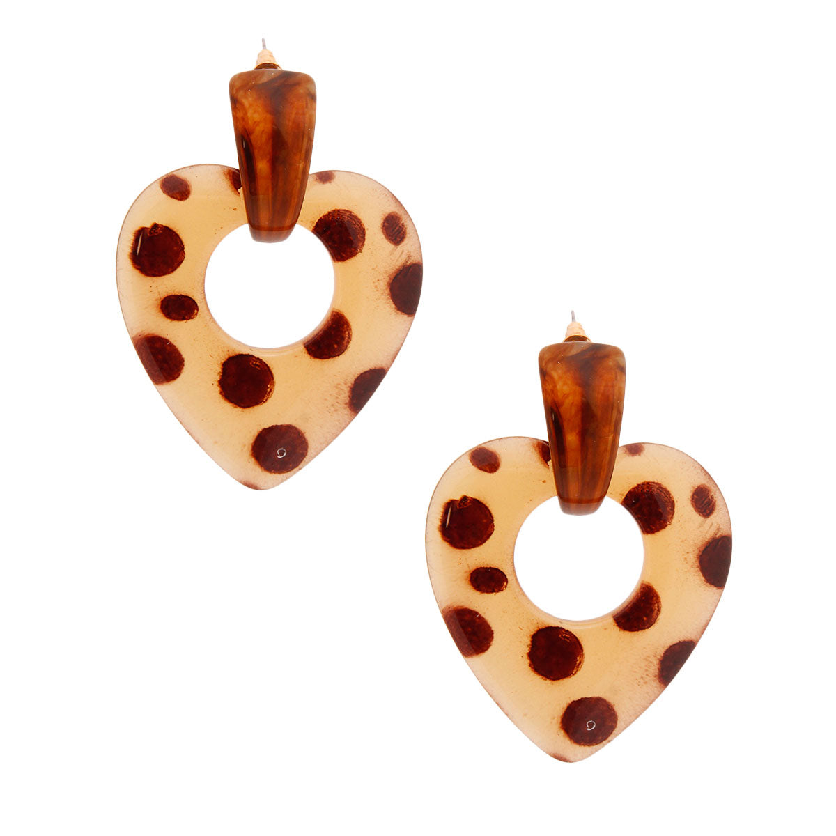 Polka Dot Brown Heart Earrings