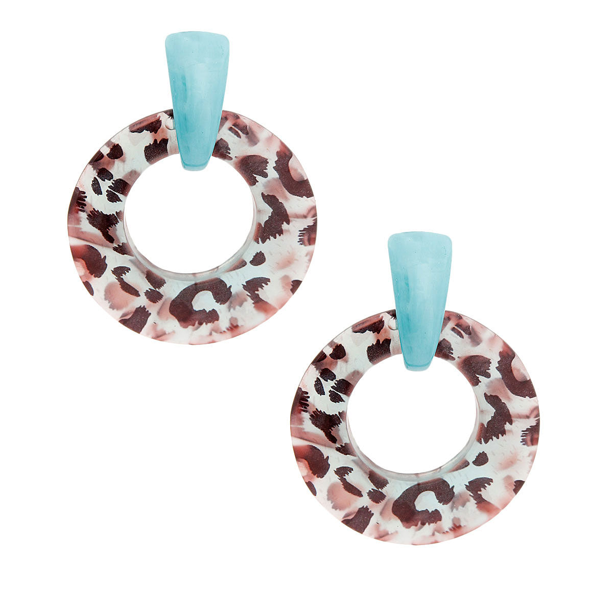 Aqua Leopard Circle Earrings
