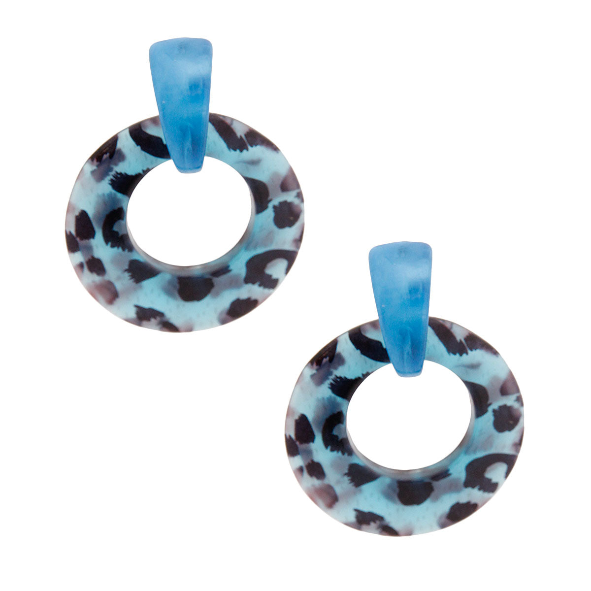 Blue Leopard Circle Earrings