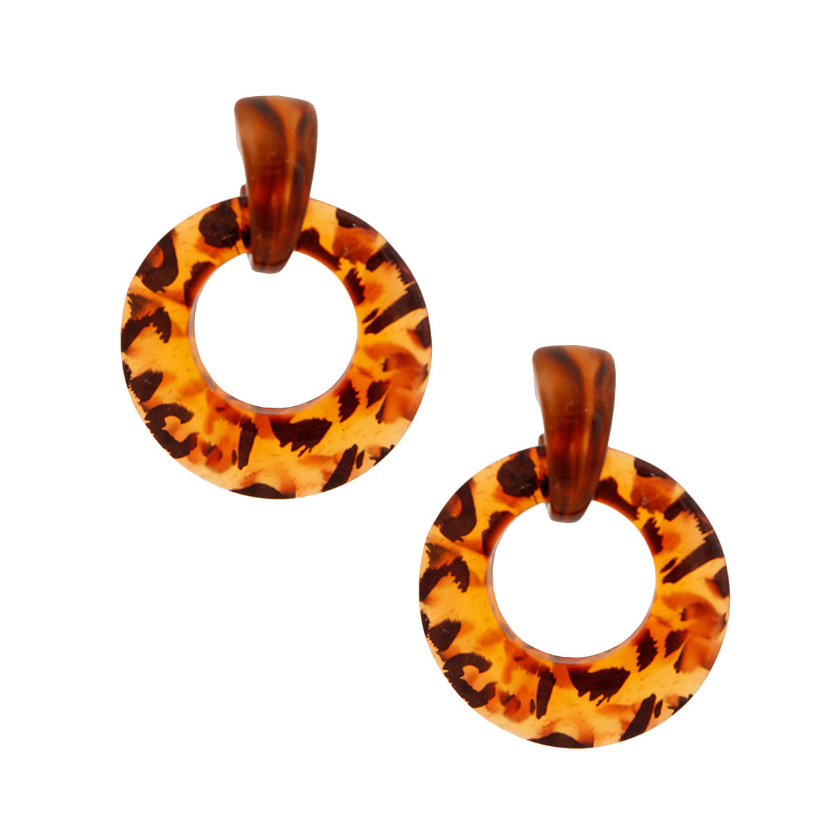Brown Leopard Circle Earrings