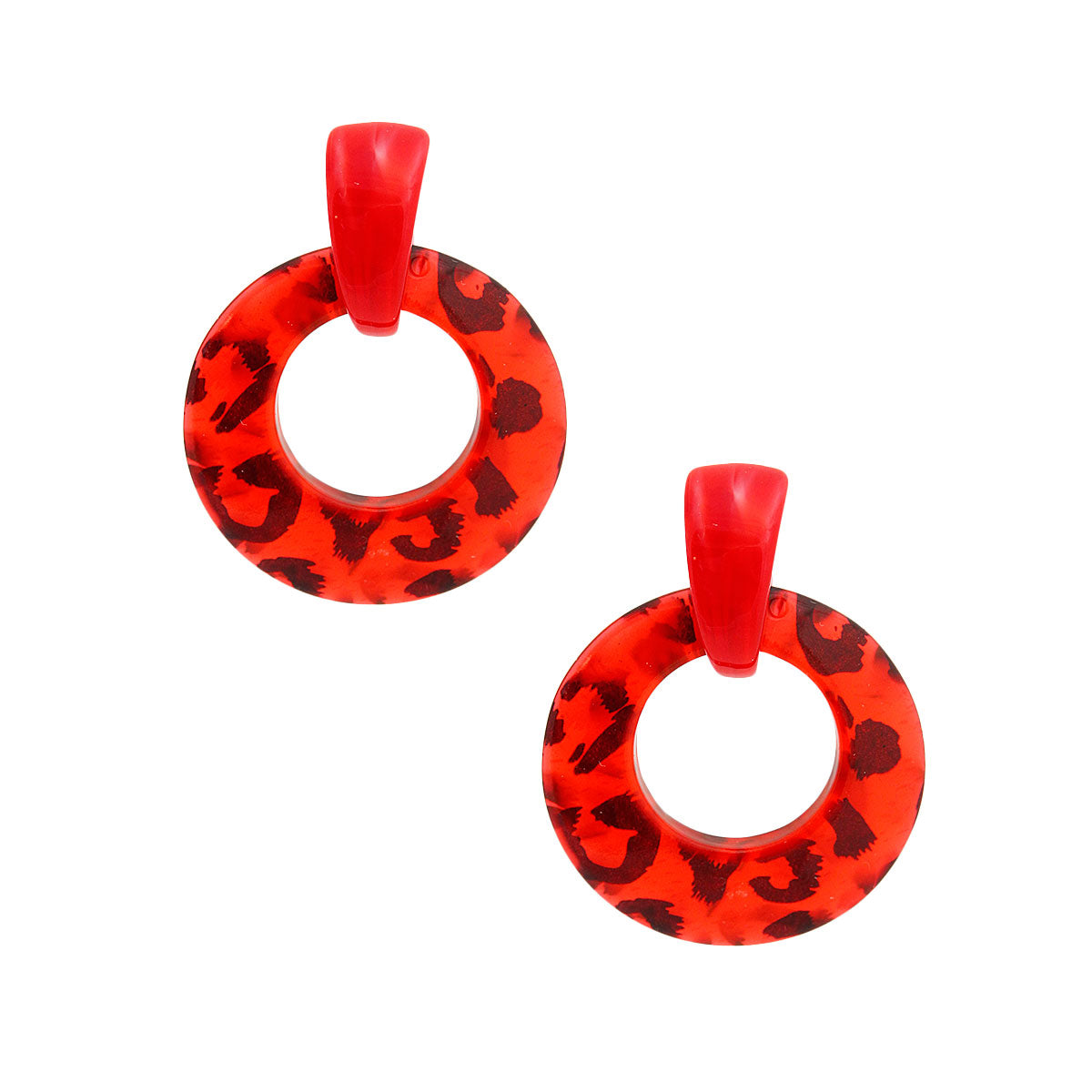 Red Leopard Circle Earrings