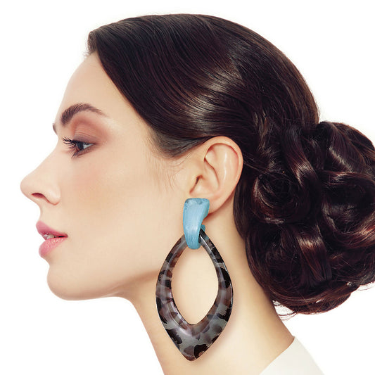 Aqua Leopard Marquise Earrings