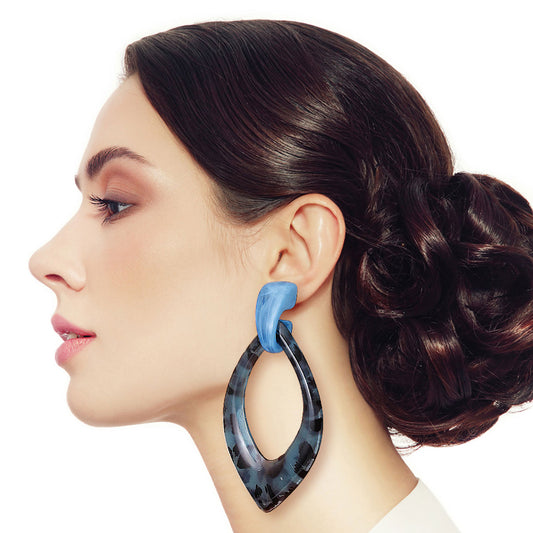 Blue Leopard Marquise Earrings