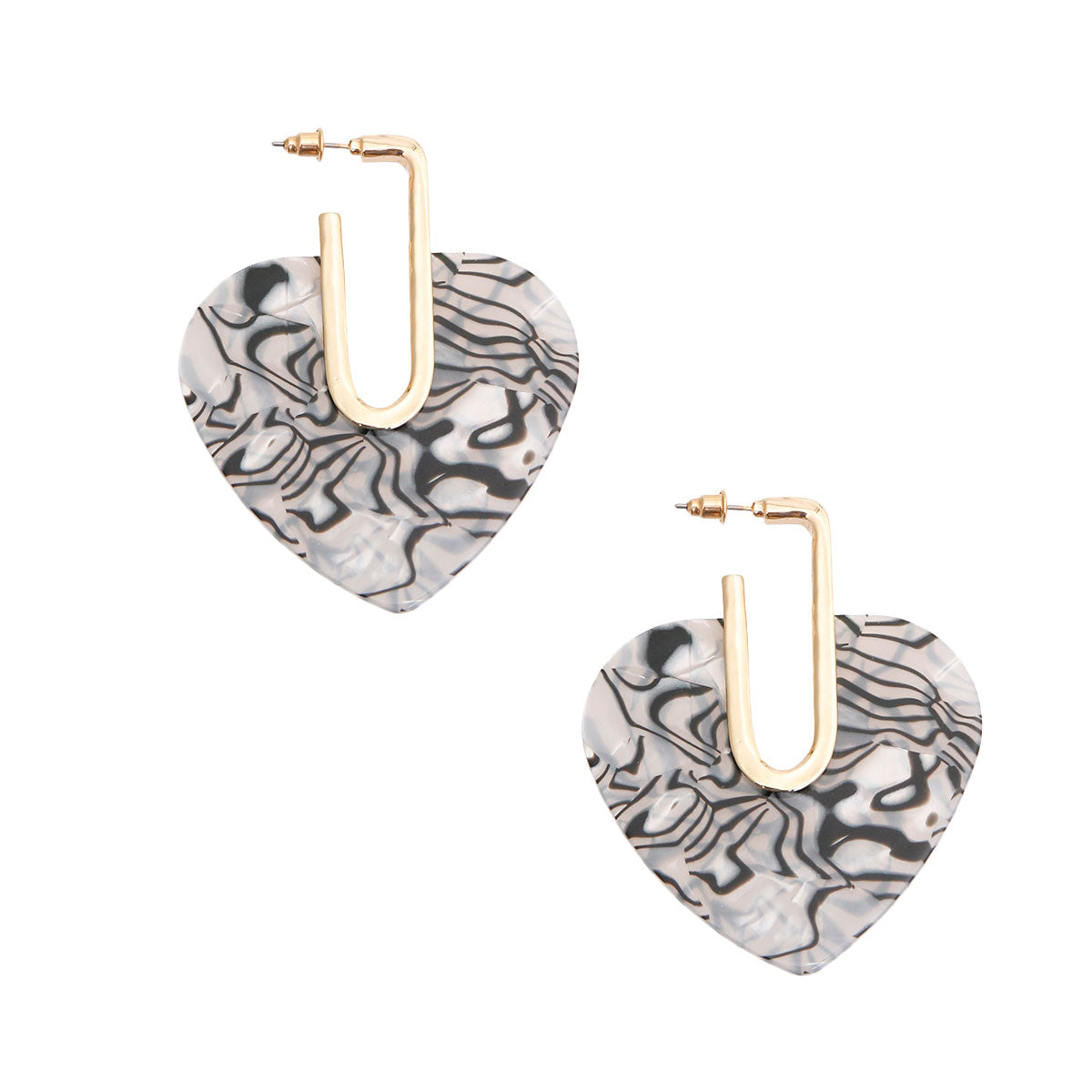 Silver Marbled Heart Hoops