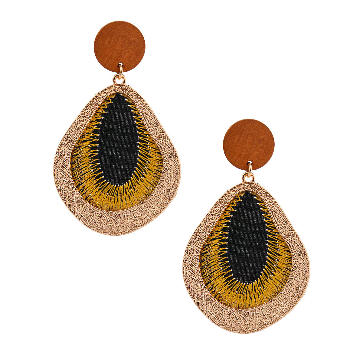Embroidered Yellow Teardrop Earrings