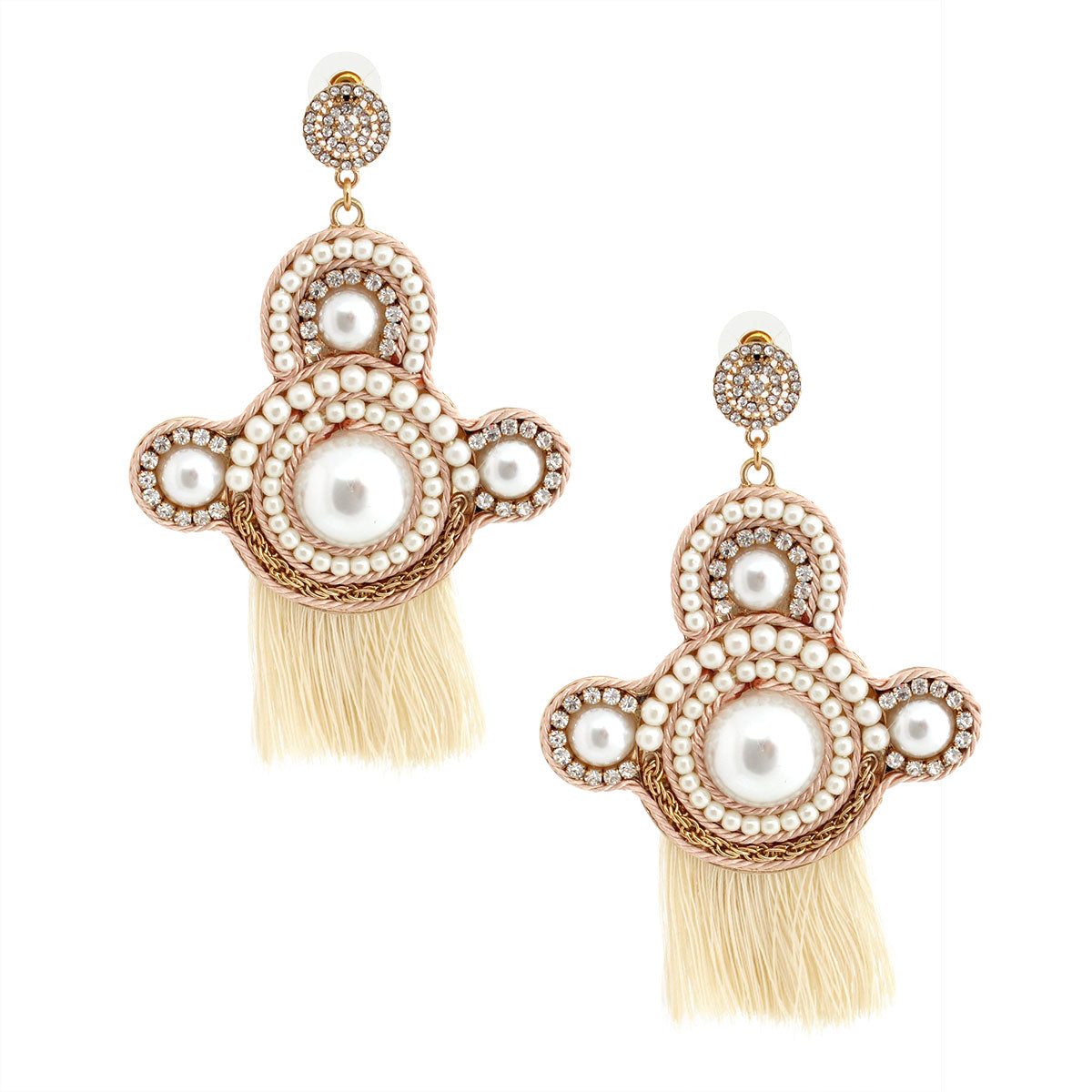 Cream Pearl and Stone Tassel Earrings