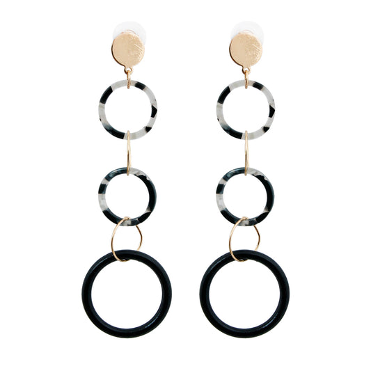 Black and Gold Round Link Drop Earrings