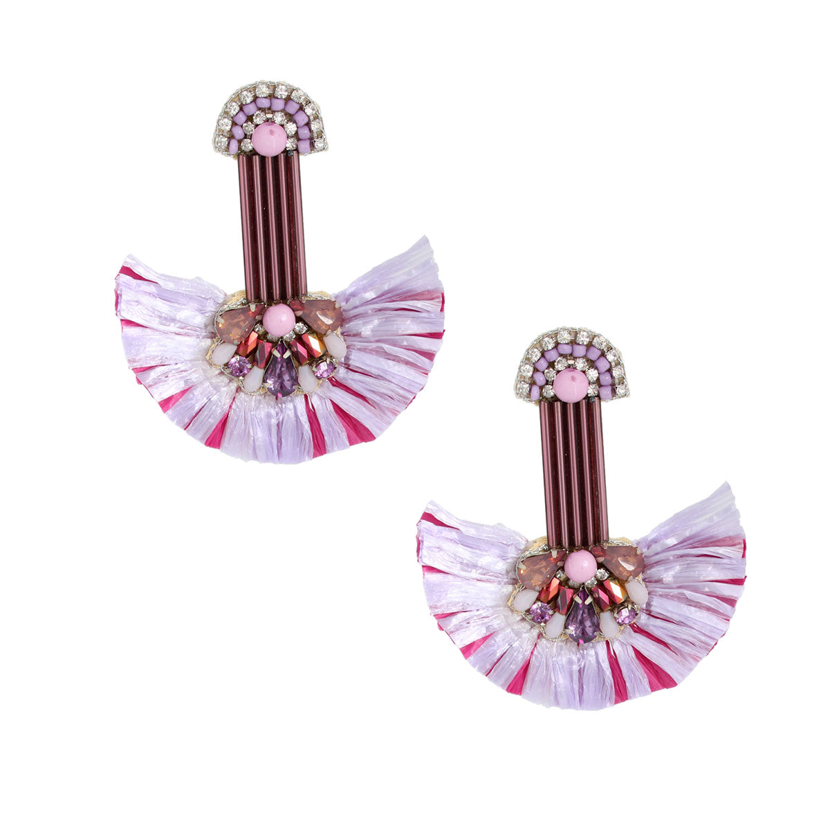 Lavender Raffia and Bead Earrings