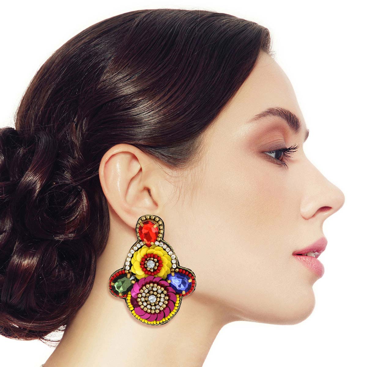 Multi Color Bead Sequin and Stone Earrings