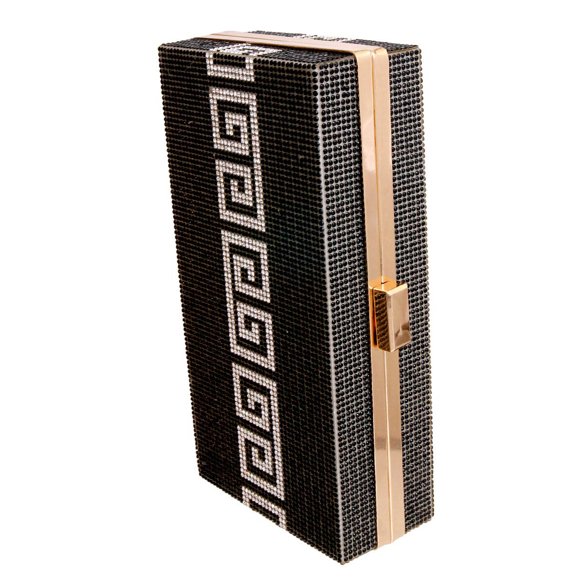 Black and Silver Greek Key Hardcase Clutch