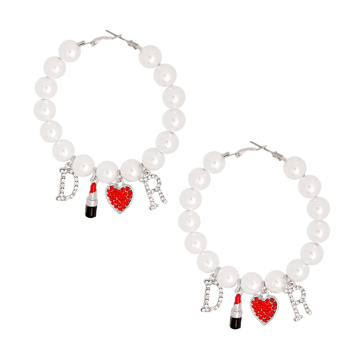 White Pearl Designer Charm Hoops