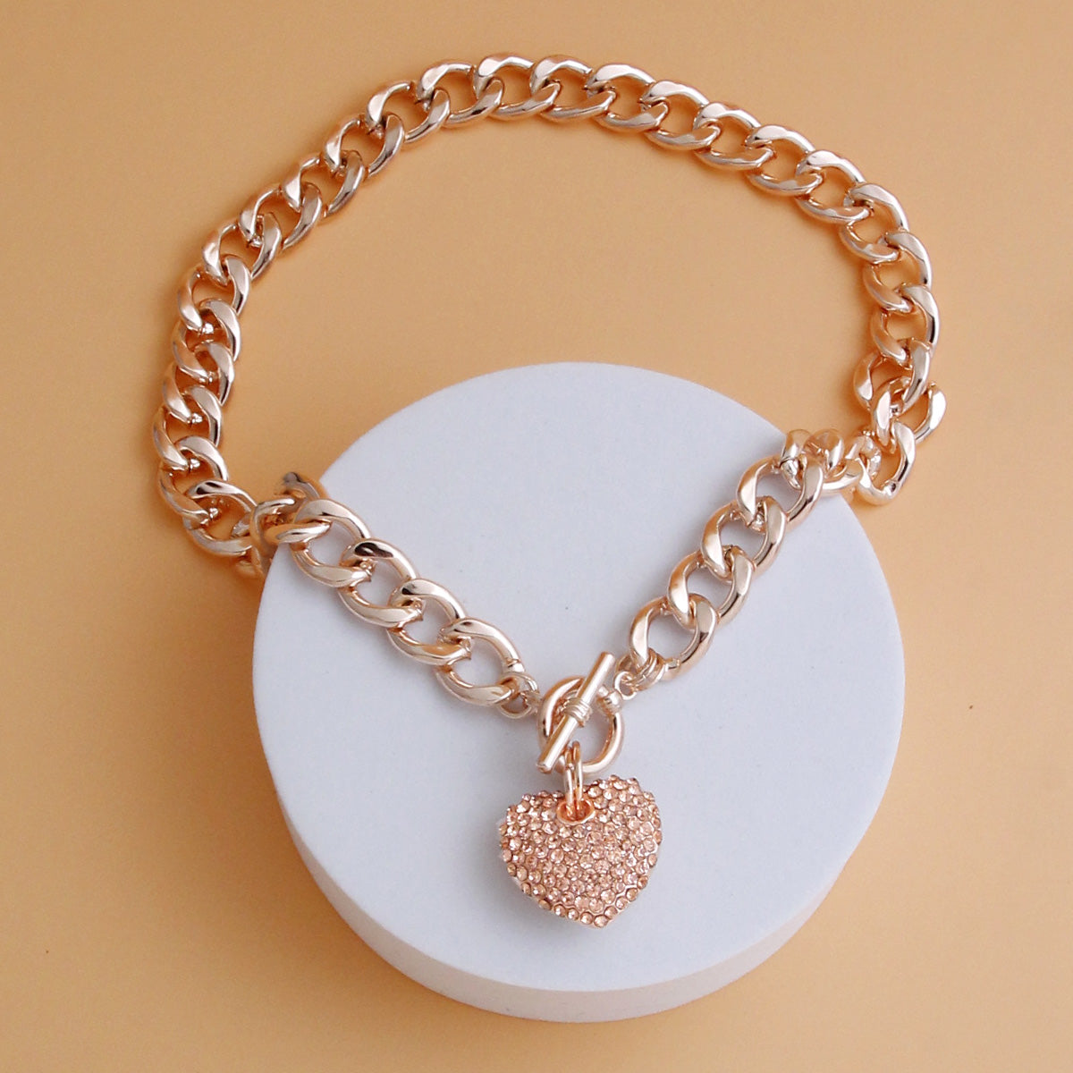 Rhinestone Heart Toggle Necklace