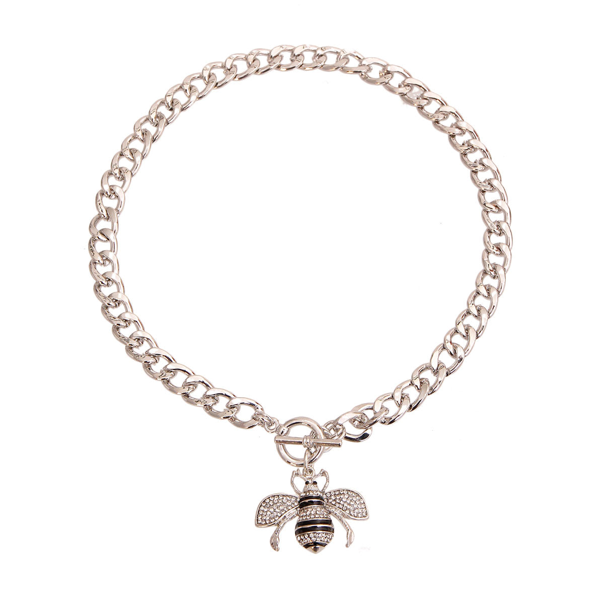 Silver Bee Charm Toggle Necklace