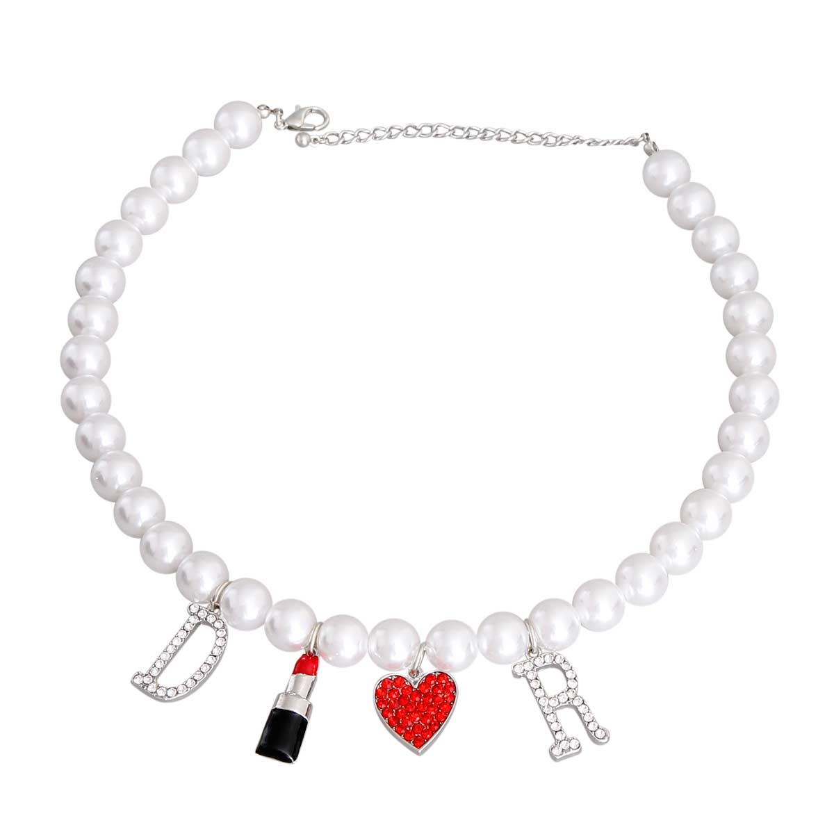 White Pearl Designer Charm Necklace