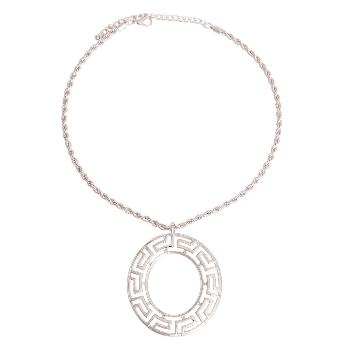 Silver Rope Chain Greek Ring Necklace