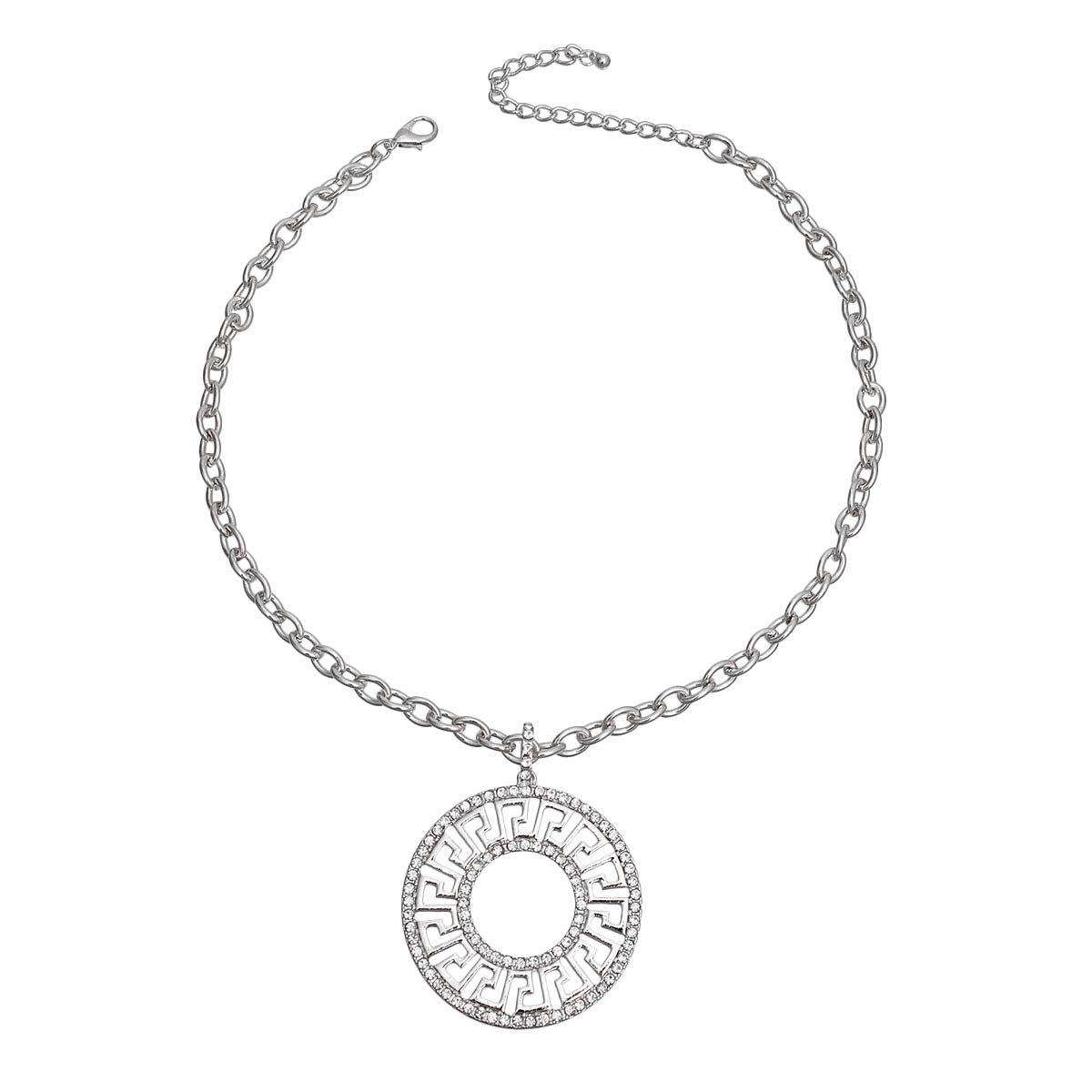 Silver Cable Chain Rhinestone Greek Necklace