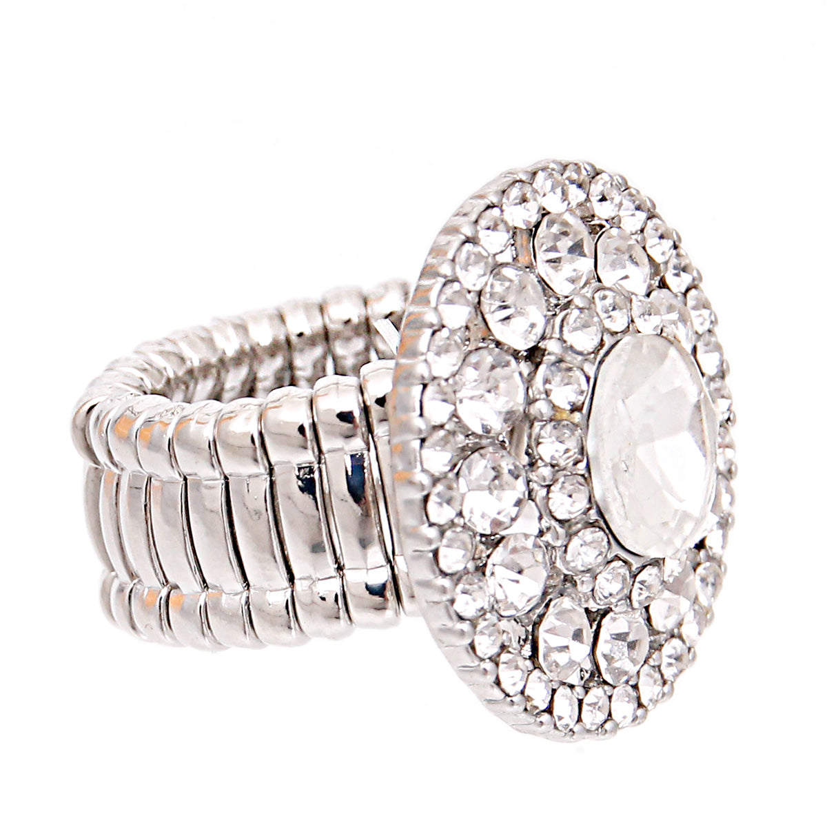 Silver Round Rhinestone Ring