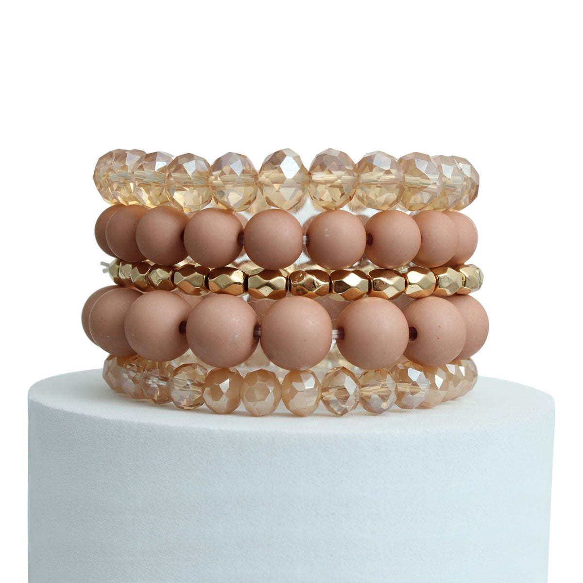 Matte Light Brown Ball and Glass Bracelets