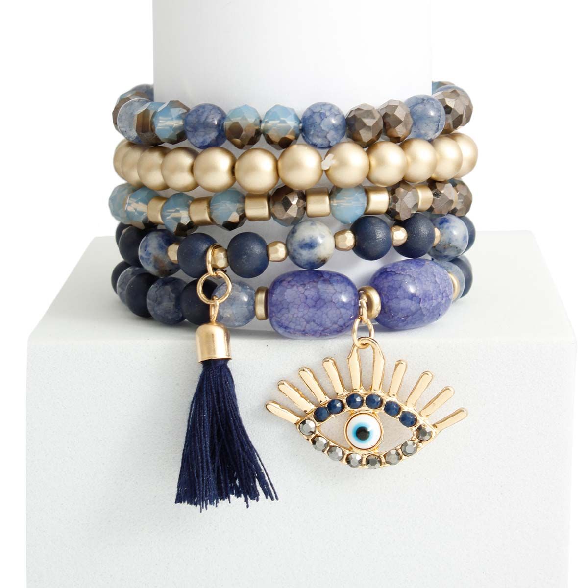Matte Gold Navy Evil Eye Bracelets