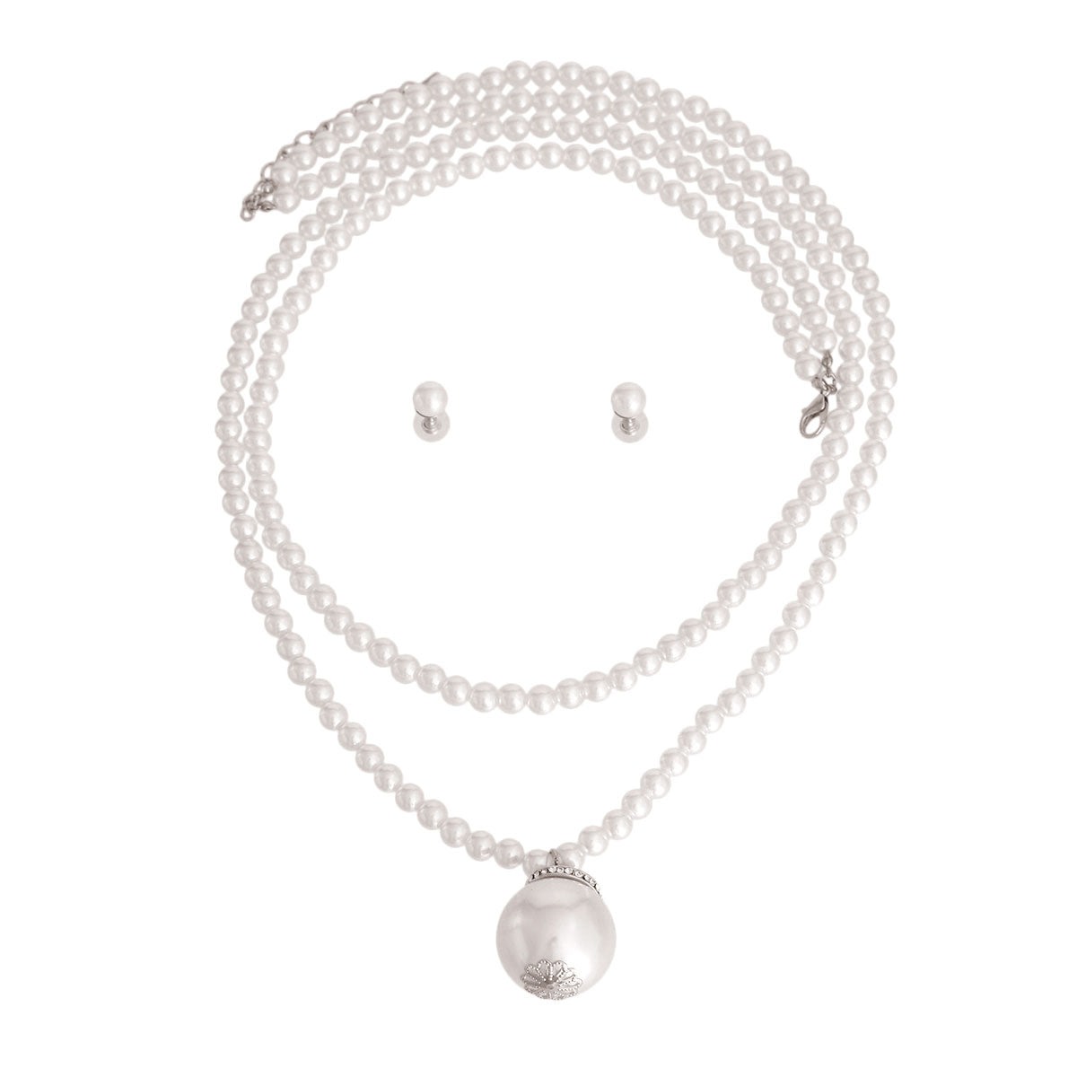 White Long Pearl Strands Pendant Set