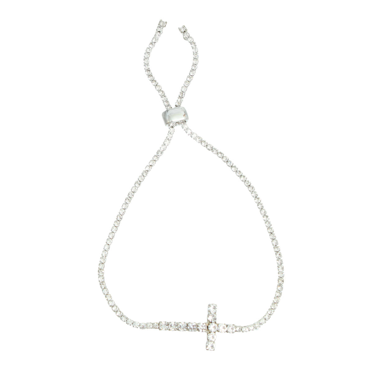 Silver Rhinestone Cross Slider Bracelet