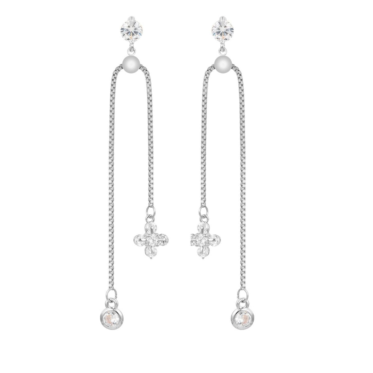 CZ Silver Slider Cross Earrings