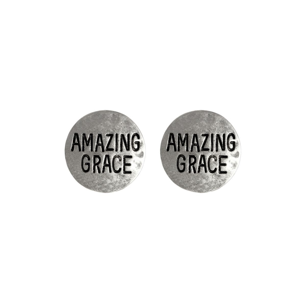 Silver Round AMAZING GRACE Studs