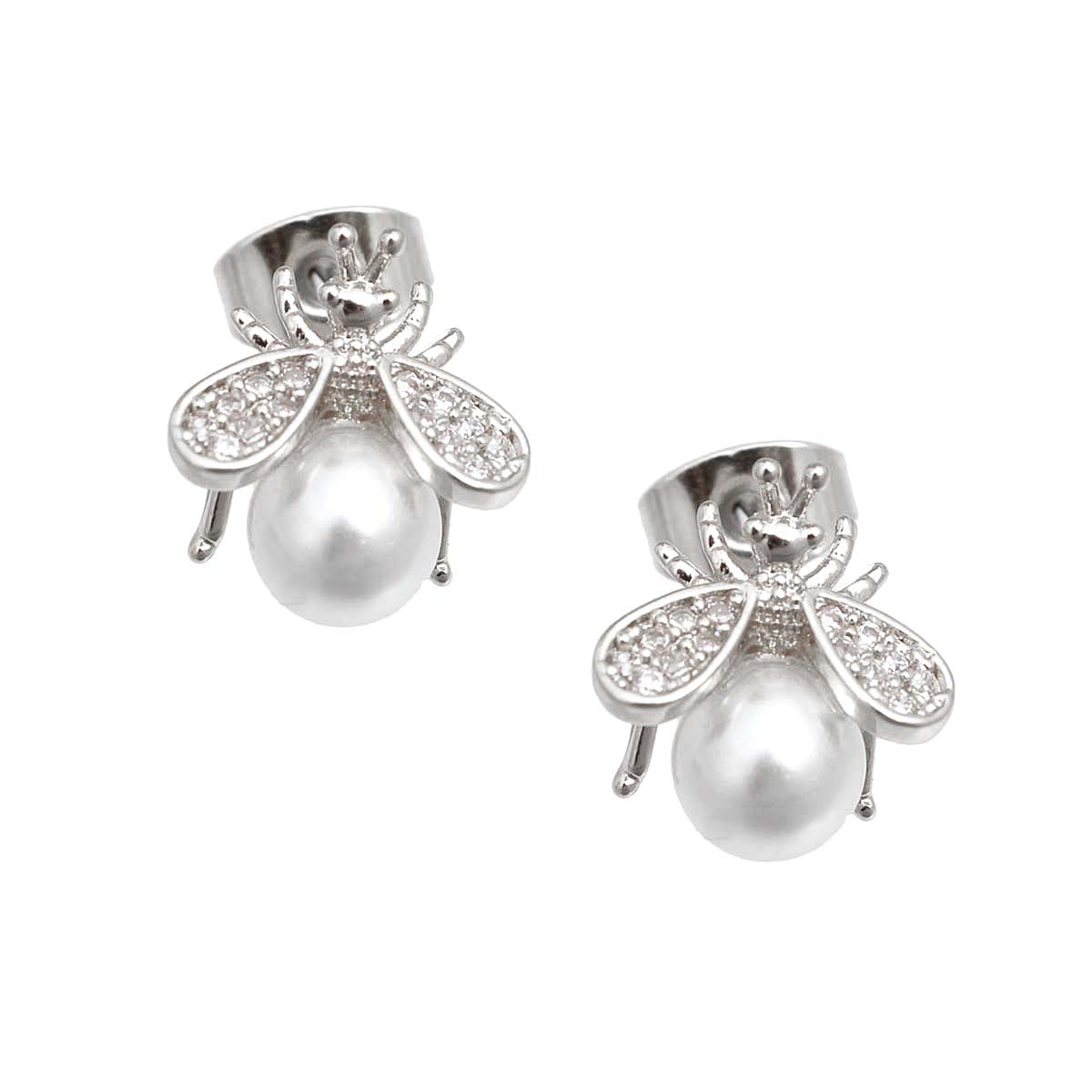 Silver CZ Cute Bee Studs