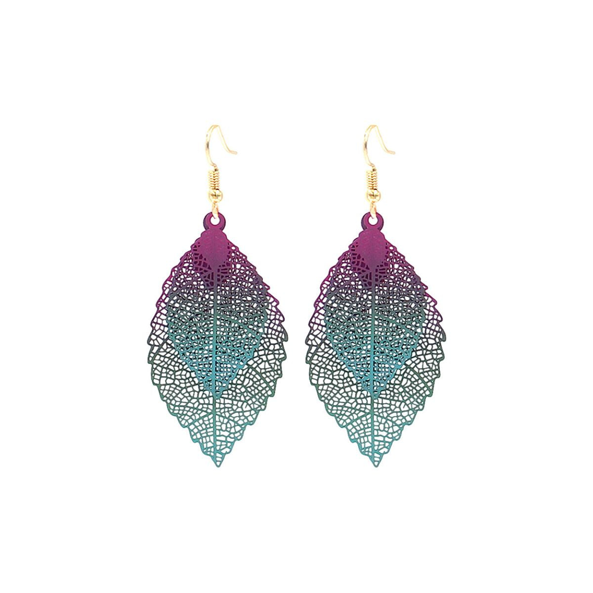 Multi Color Filigree Double Leaf Earrings