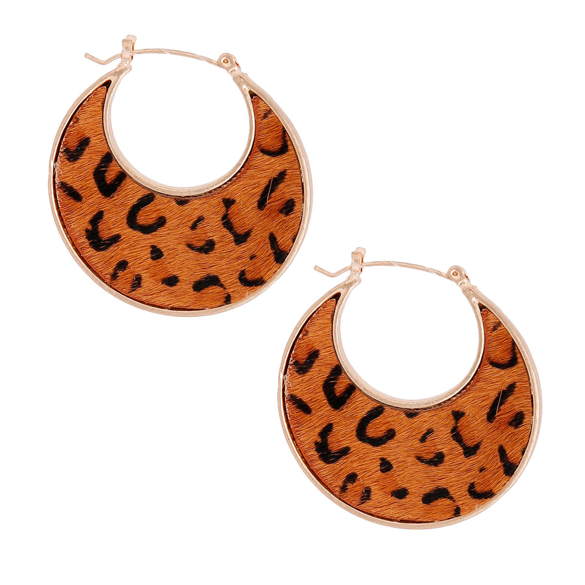 Brown Leopard Fur Open Circle Hoops