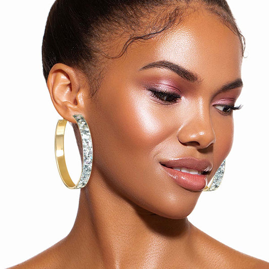 Silver Glitter Wide Hoops