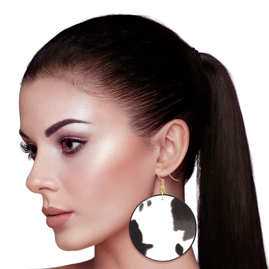 Round Cow Print Leather Earrings