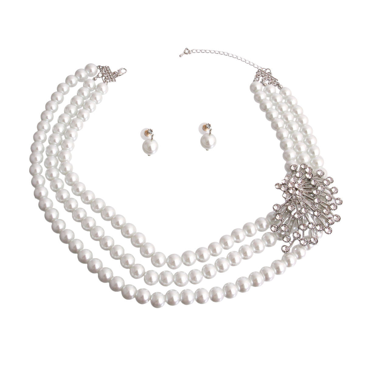 White Glass Pearl Brooch Necklace