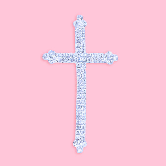 Silver Budded Rhinestone Cross Brooch