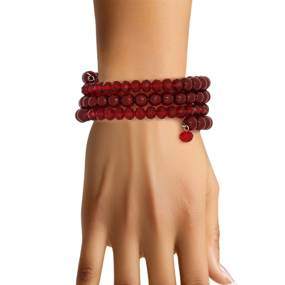 Coiled Red Pearl Glass Bead Wrap Bracelet Women