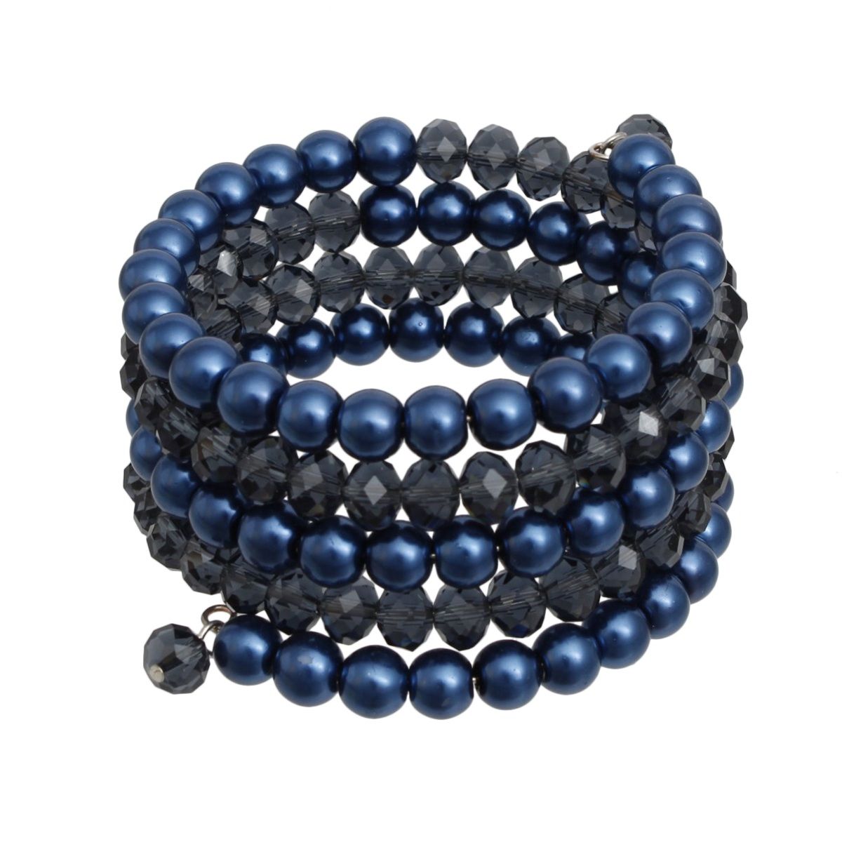 Coiled Royal Blue Pearl Glass Bead Wrap Bracelet
