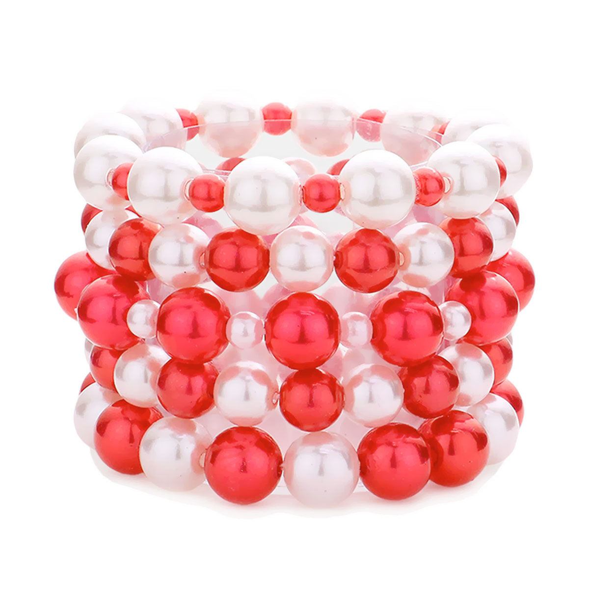 5 Pcs DST Red and White Pearl Bracelets