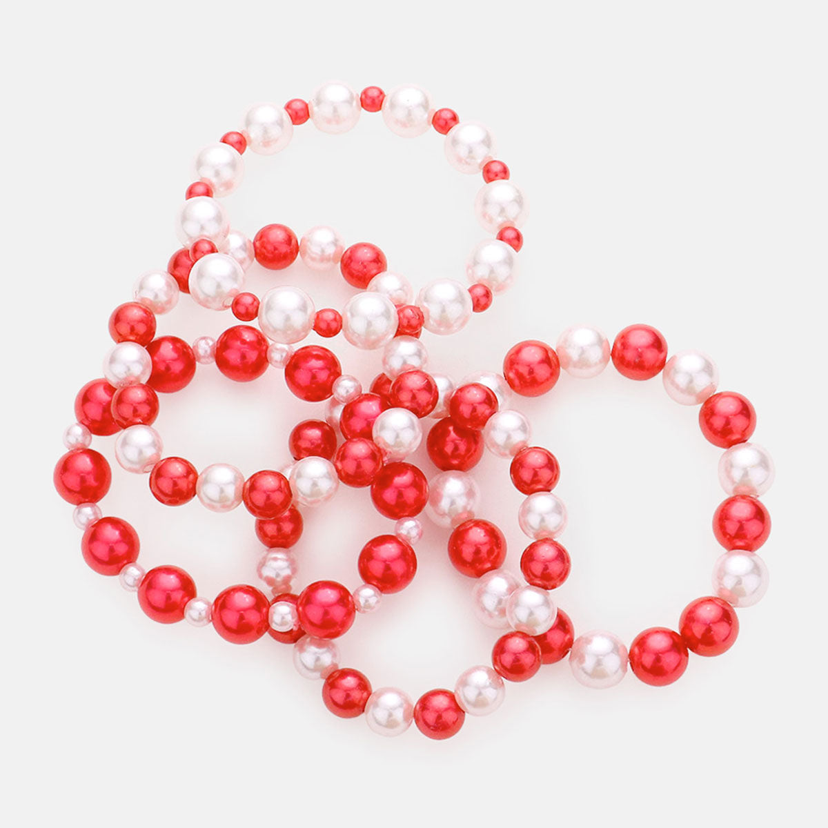 5 Pcs DST Red and White Pearl Bracelets