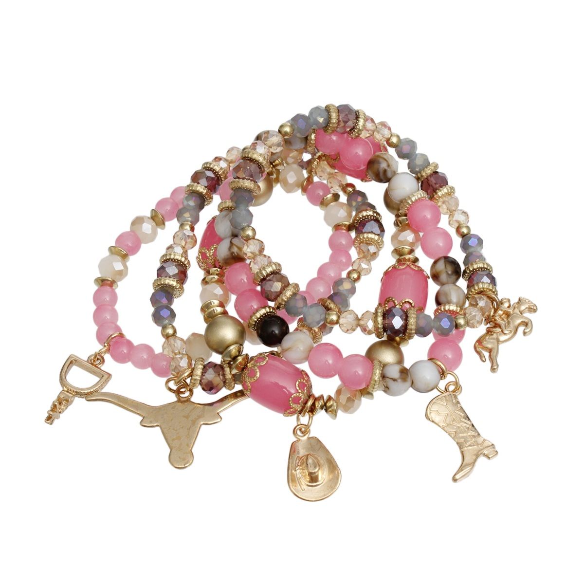 Bead Pink 5 Pcs Western Cowgirl Charm Bracelets