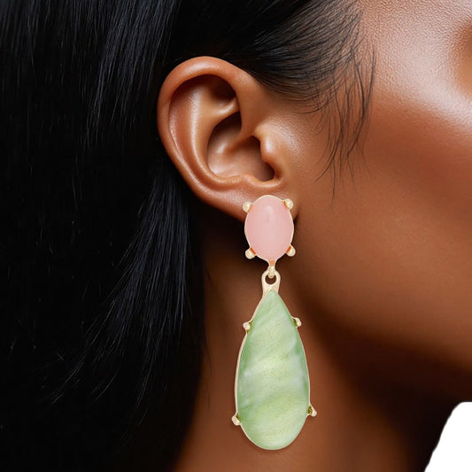 AKA Marbled Pink and Green Teardrop Earrings