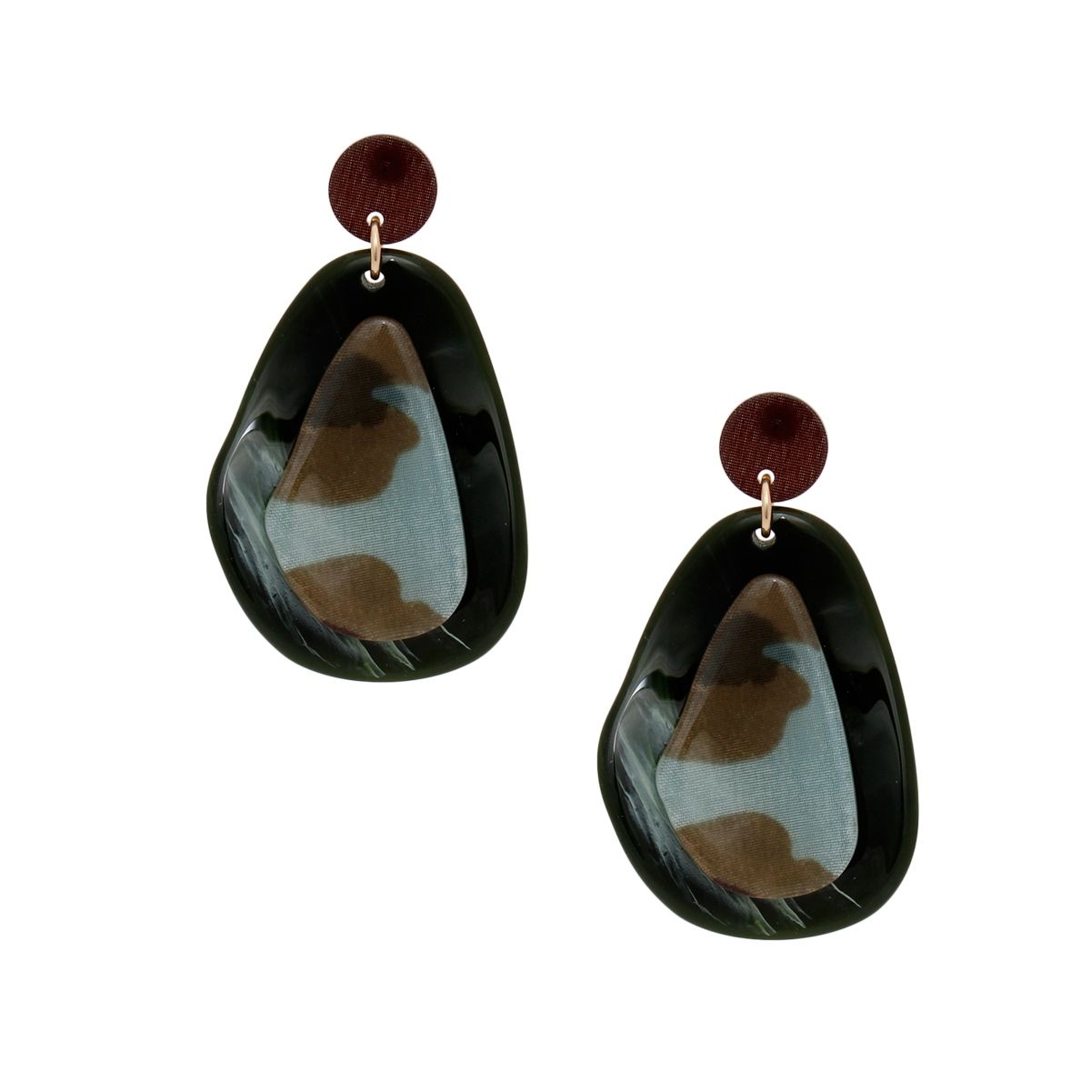 Drop Organic Teardrop Camouflage Resin Earrings
