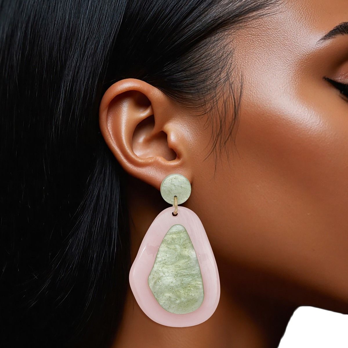 Drop Organic Teardrop AKA Pink Green Earrings