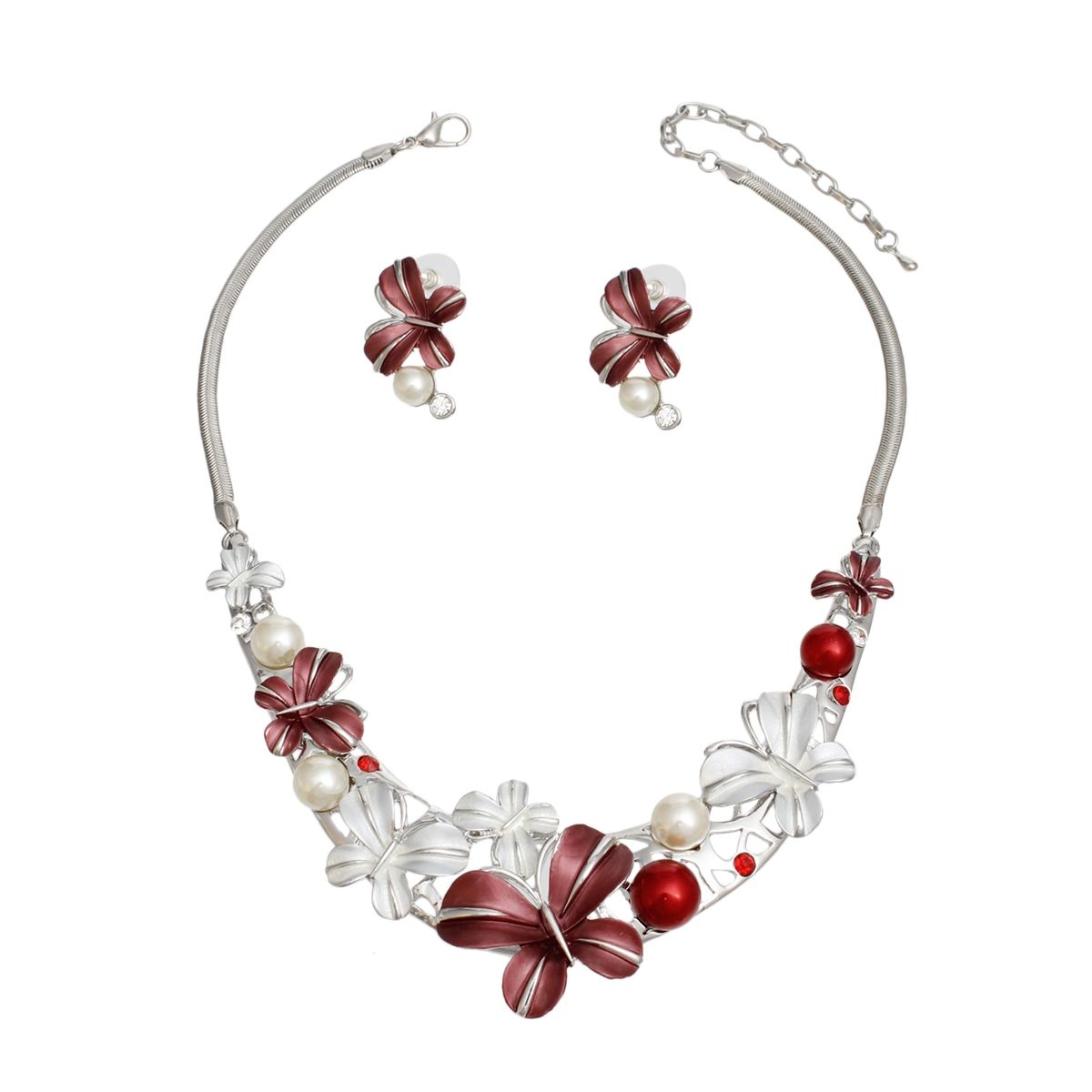 Collar Refined Red White Butterfly DST Necklace