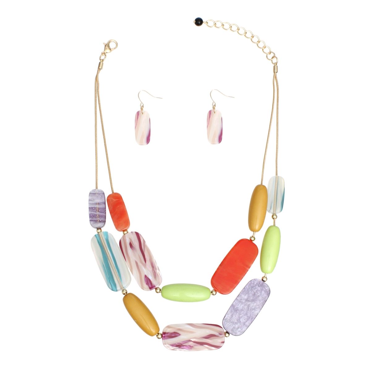 Snake Chain Multicolor Marble Stripe Bead Necklace