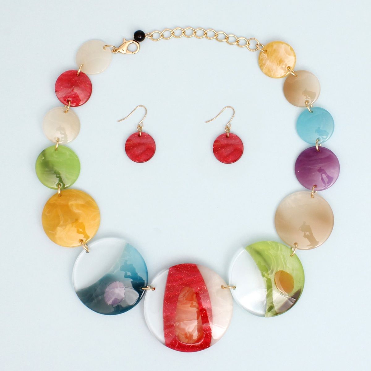 Collar Multicolor and Clear Disc Necklace Women