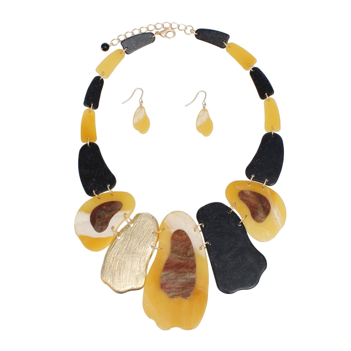 Bib Marbled Mustard Link Necklace for Women