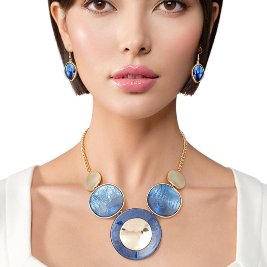 Collar Blue Gradient Gold Disc Necklace for Women