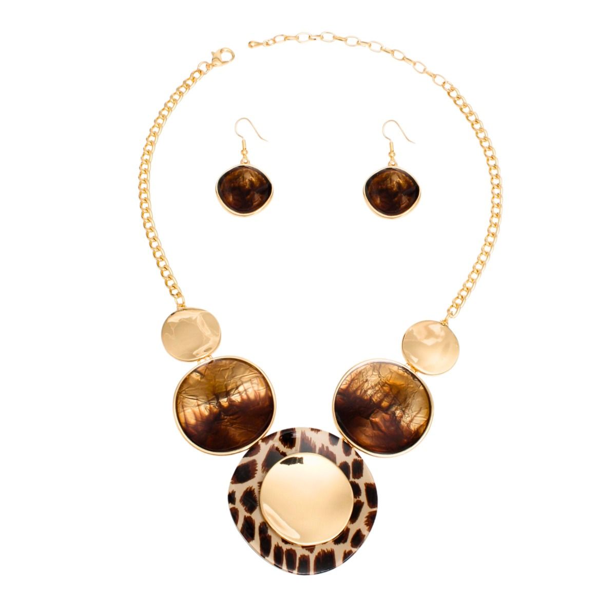 Collar Brown Gradient Leopard Gold Disc Necklace