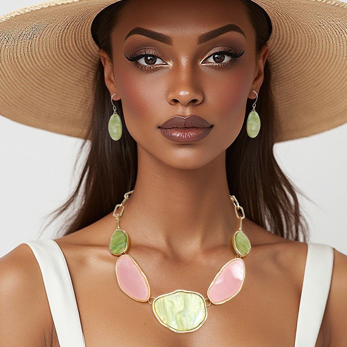 AKA Soror Collar Pink Green Agate Marbled Necklace