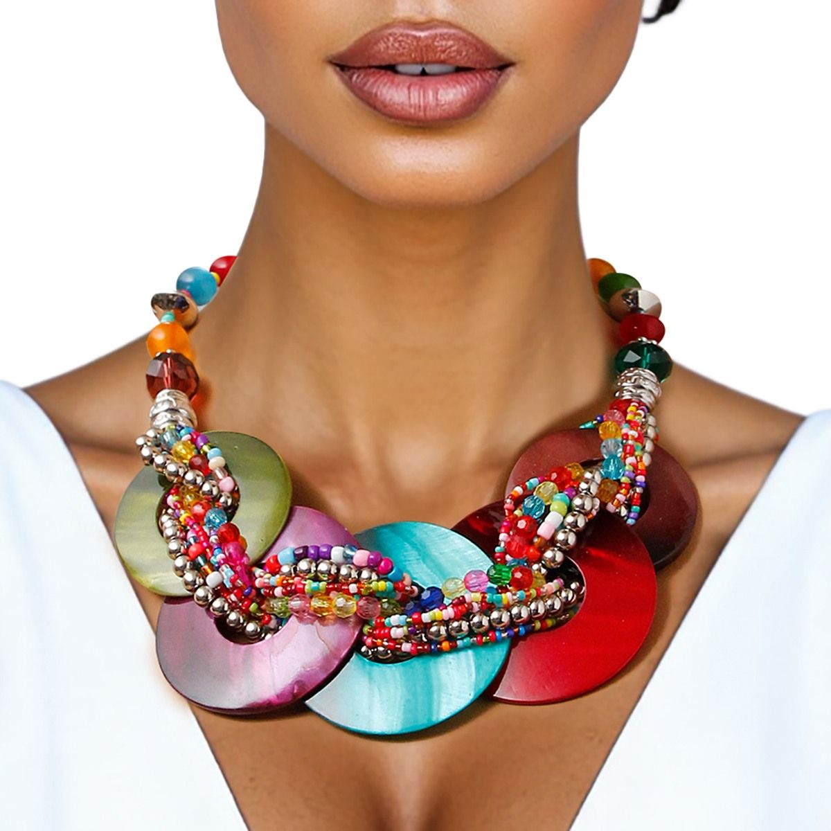 Collar Multicolor Shell Disc Beaded Necklace Women